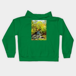 Small Waterfall in Autumn Park Kids Hoodie